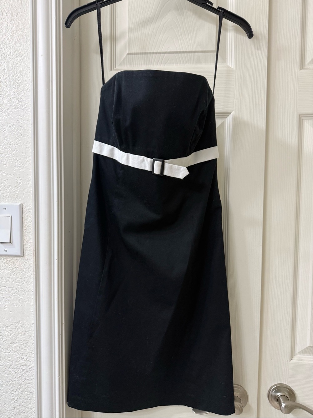 White House Black Market Black Strapless Dress with White Belt Accent